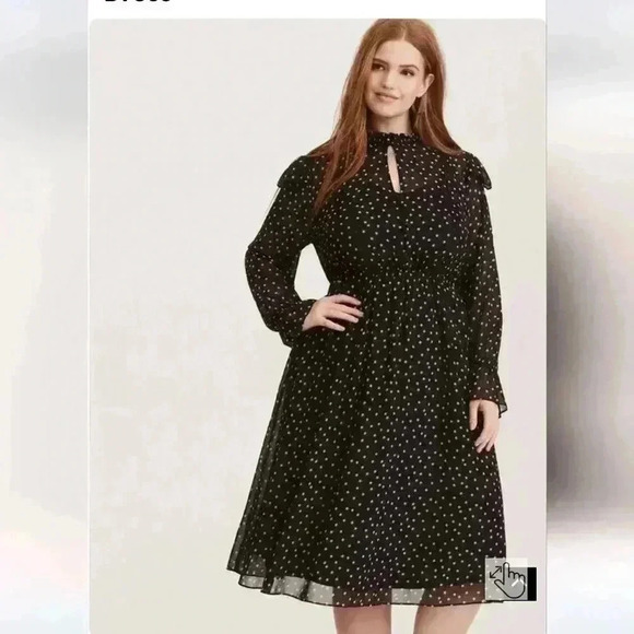 NWT TORRID Black Star Chiffon Ruffle High Button Neck Midi Dress Sz 3 3X 22-24 - Picture 1 of 7